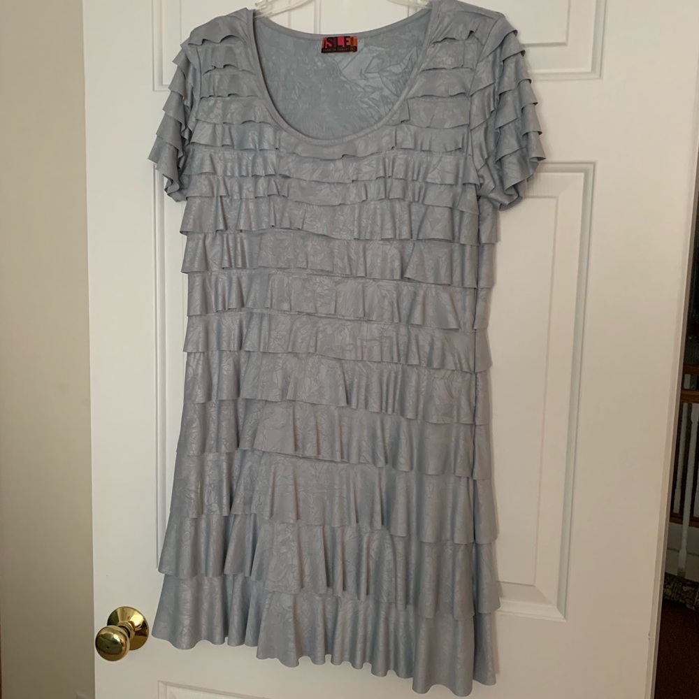 Grey Ruffled Straight Dress